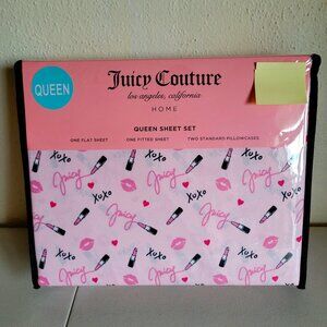 NEW JUICY COUTURE PINK 4-Pc QUEEN Sheet Set Lips Lipstick Kiss Retro XOXO